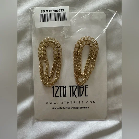 12th Tribe Gold Chain Earrings - Picture 2 of 4